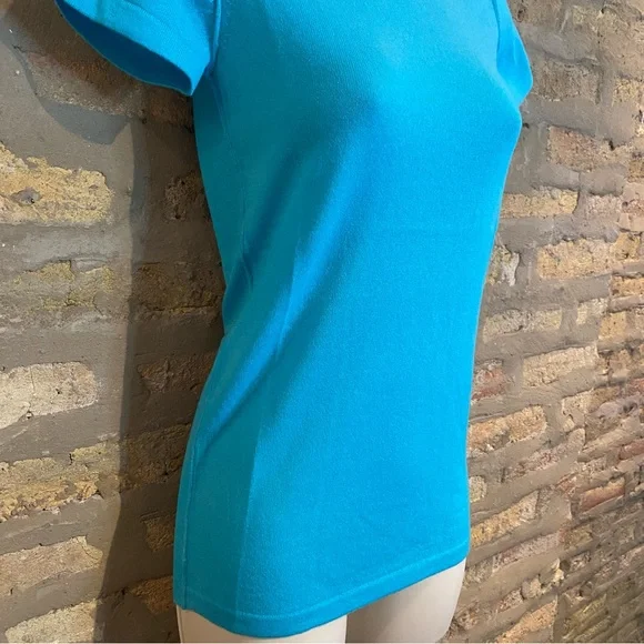 100% CASHMERE TURQUOISE KNIT SWEATER T SHIRT - Picture 6 of 8